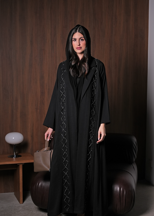 Noir grid abaya