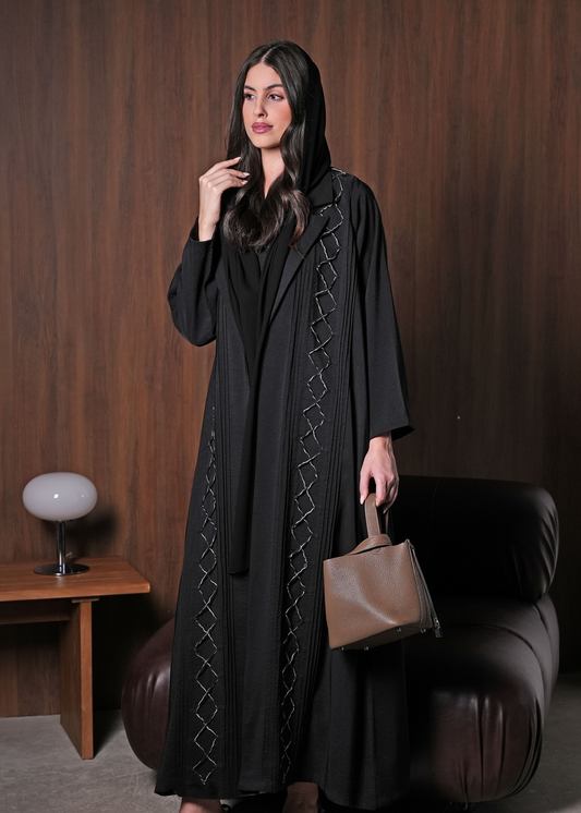Noir grid abaya
