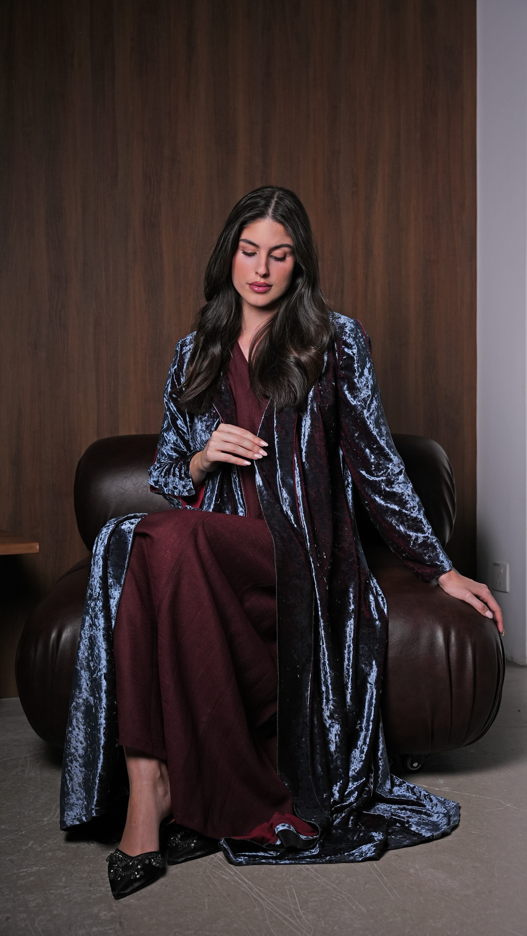ice blue velvet abaya